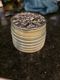 Sage Green Pottery Jar with Pierced Floral Metal Lid – Handmade Wheel-Thrown Stoneware