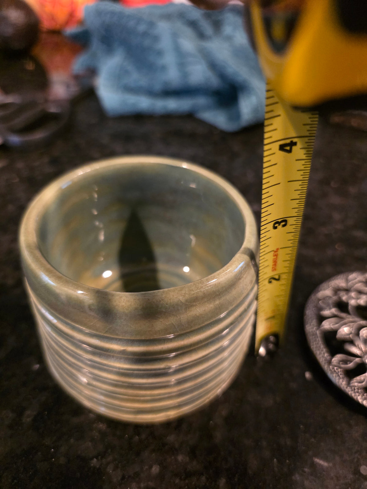 Sage Green Pottery Jar with Pierced Floral Metal Lid – Handmade Wheel-Thrown Stoneware