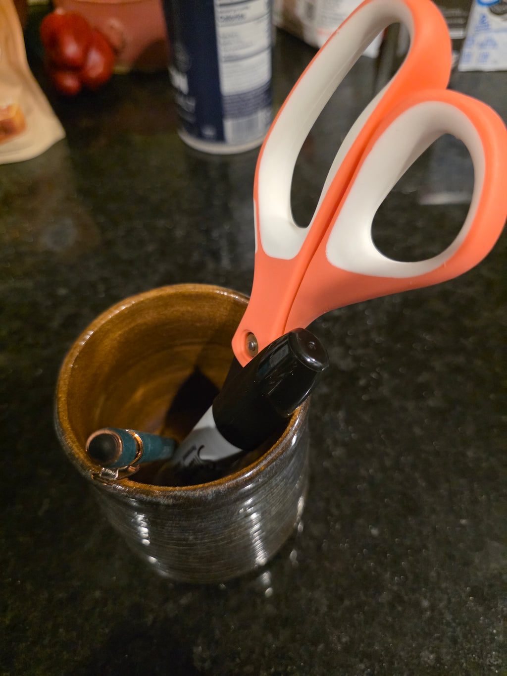Ridged Stoneware Tumbler & Utensil Cup, Midnight Blue & Amber