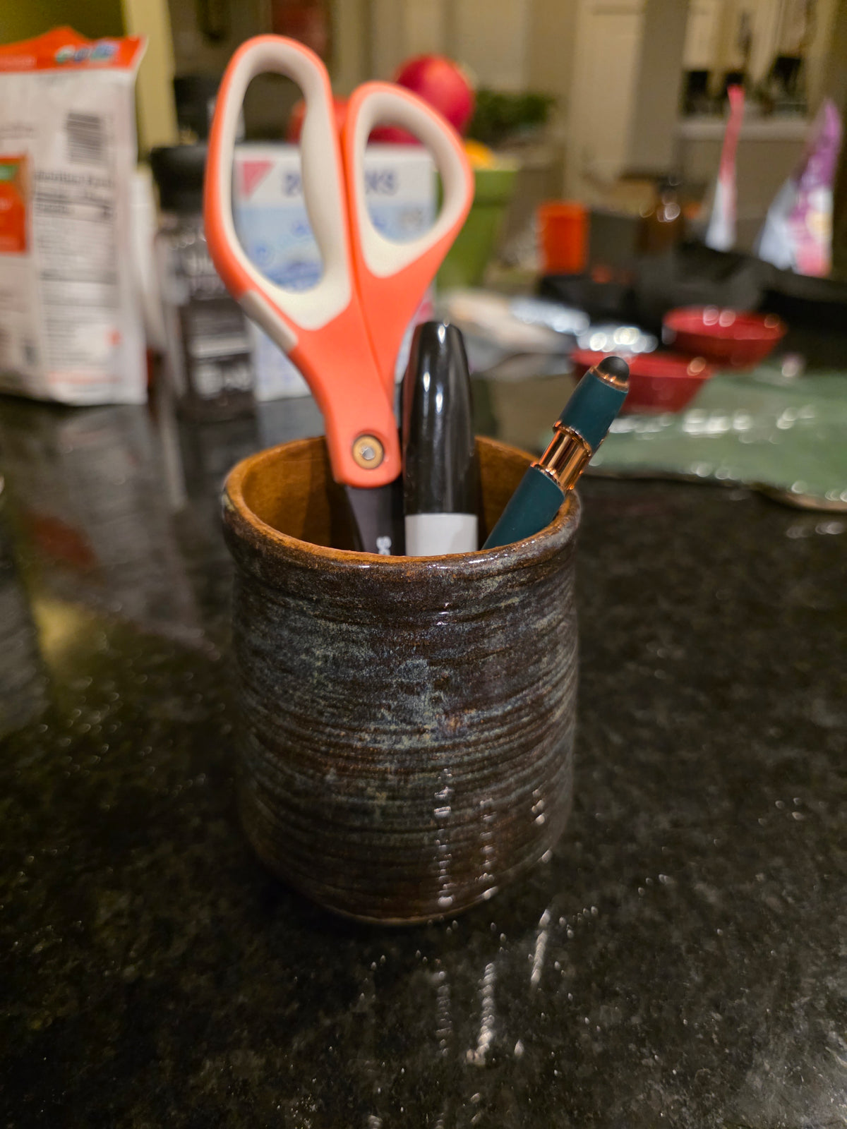Ridged Stoneware Tumbler & Utensil Cup, Midnight Blue & Amber