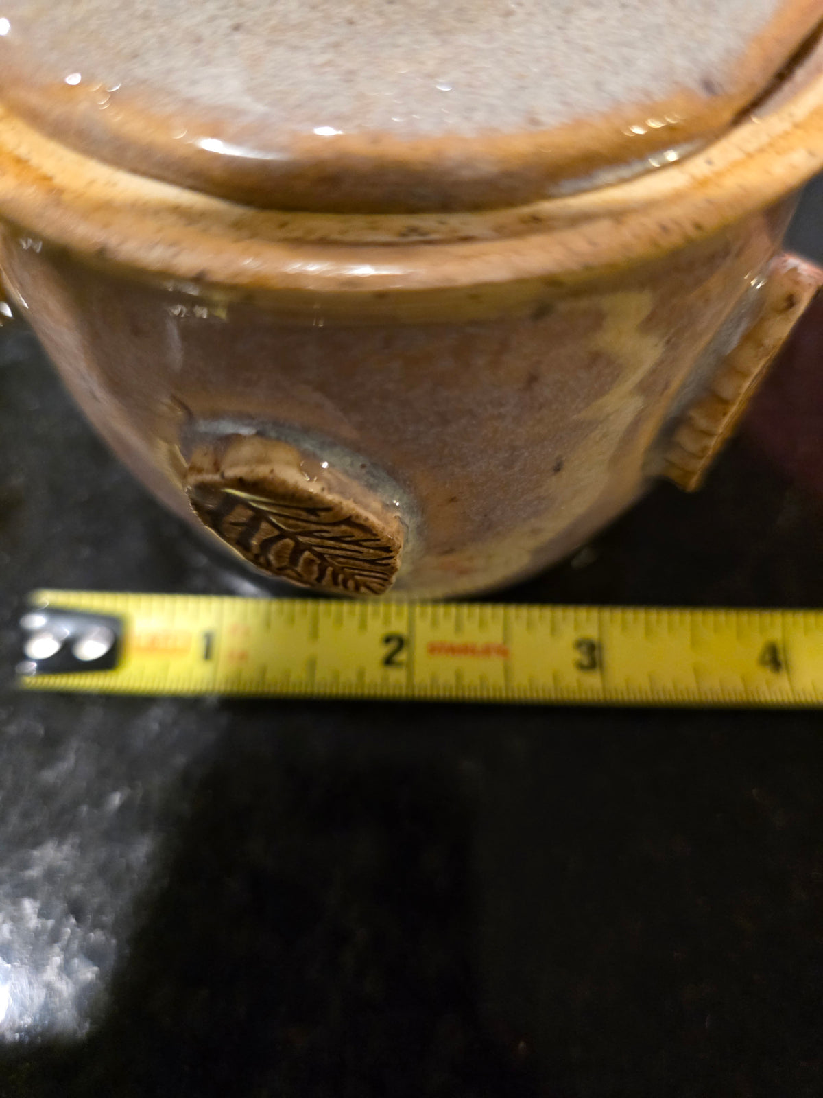 Handmade Stoneware Lidded Jar with Pressed Leaf Medallions – Wheel-Thrown Sugar Bowl, Salt Cellar or Garlic Keeper