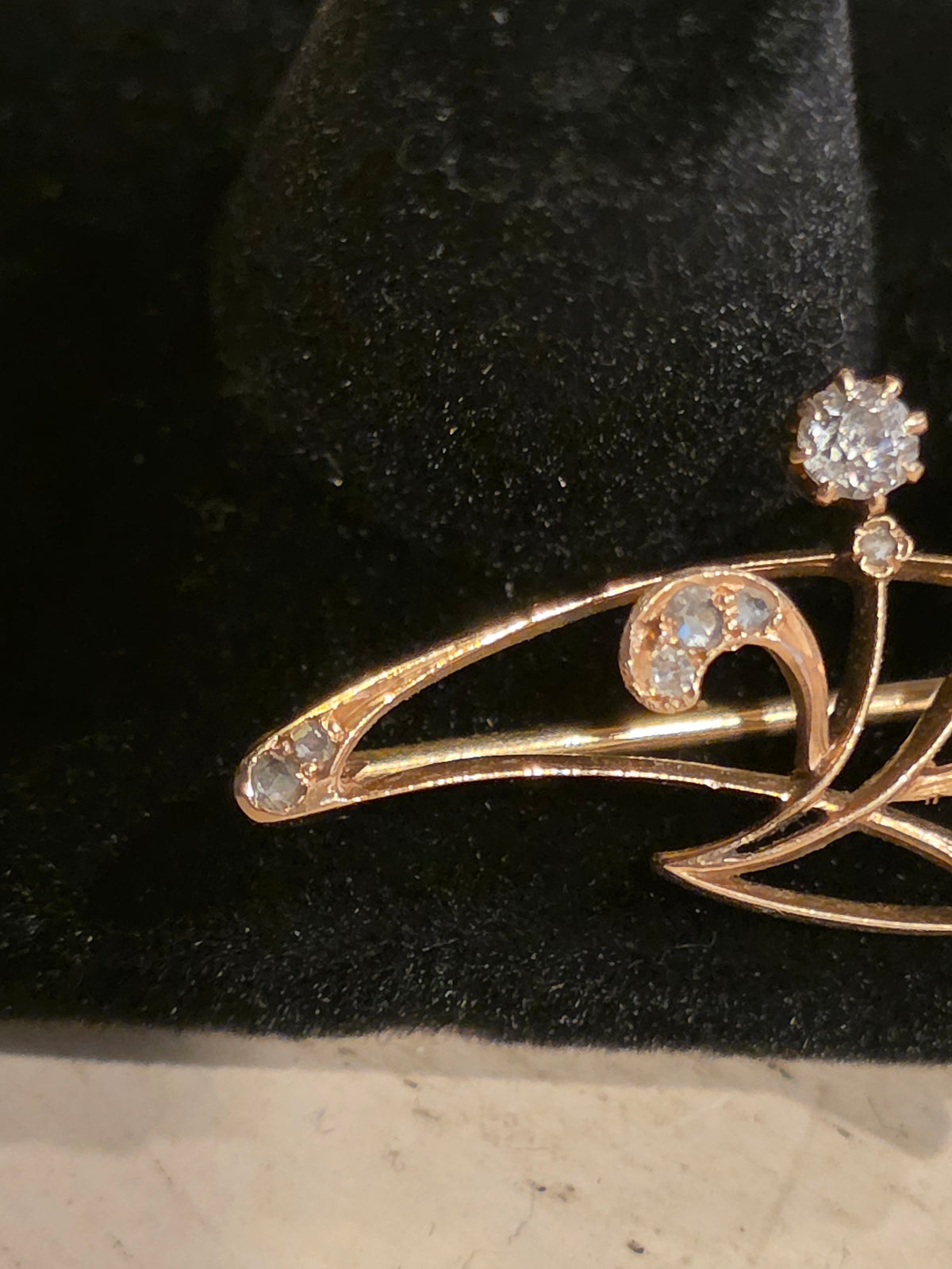 Antique Art Nouveau 14K Gold Diamond Brooch | Old European & Rose Cut Diamonds 1/3 CTW | c. 1890–1915