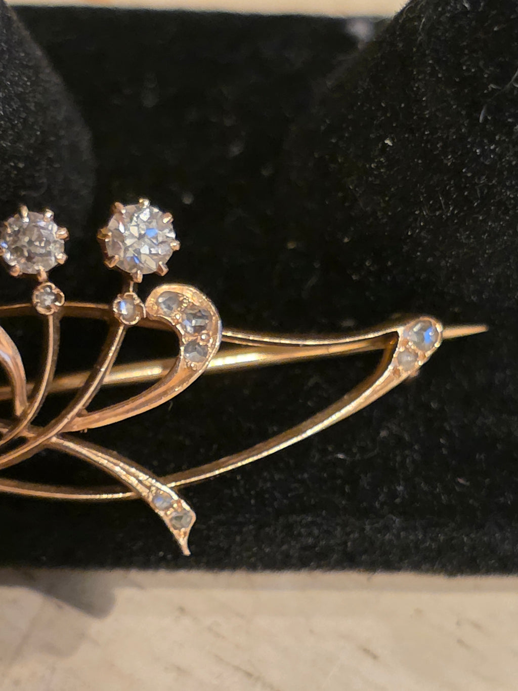 Antique Art Nouveau 14K Gold Diamond Brooch | Old European & Rose Cut Diamonds 1/3 CTW | c. 1890–1915