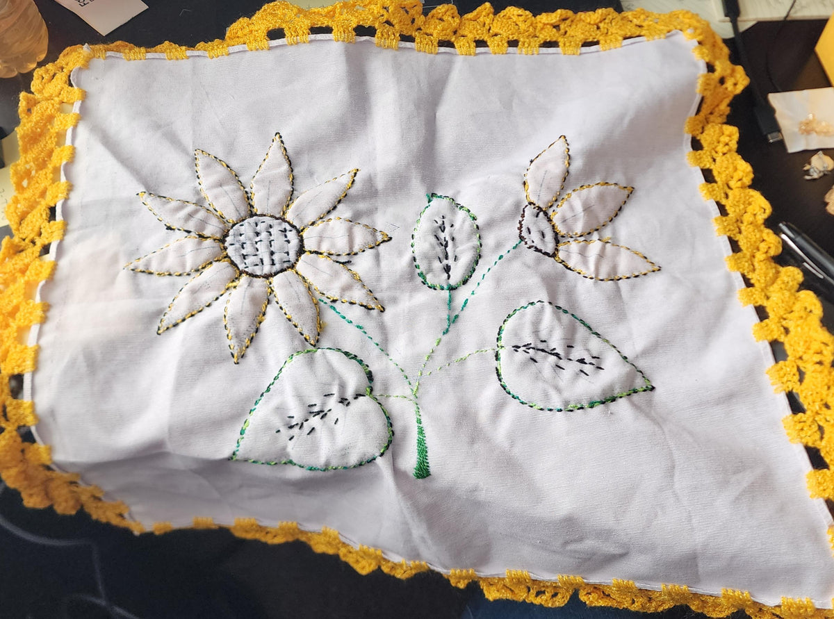 Vintage Embroidered Casserole Dish Cover: Handmade Linen Potluck Cover