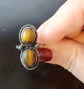 Vintage Native American Navajo Double Stone Tiger's Eye Sterling Silver Ring | Boho Jewelry| Statement Piece