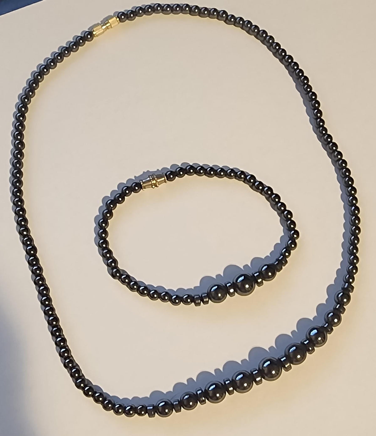 Hematite Jewelry Set: Healing Stone Bracelet & Necklace