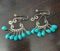 Vintage Barse Thailand Sterling Silver Turquoise Nugget Chandelier Dangle Earrings