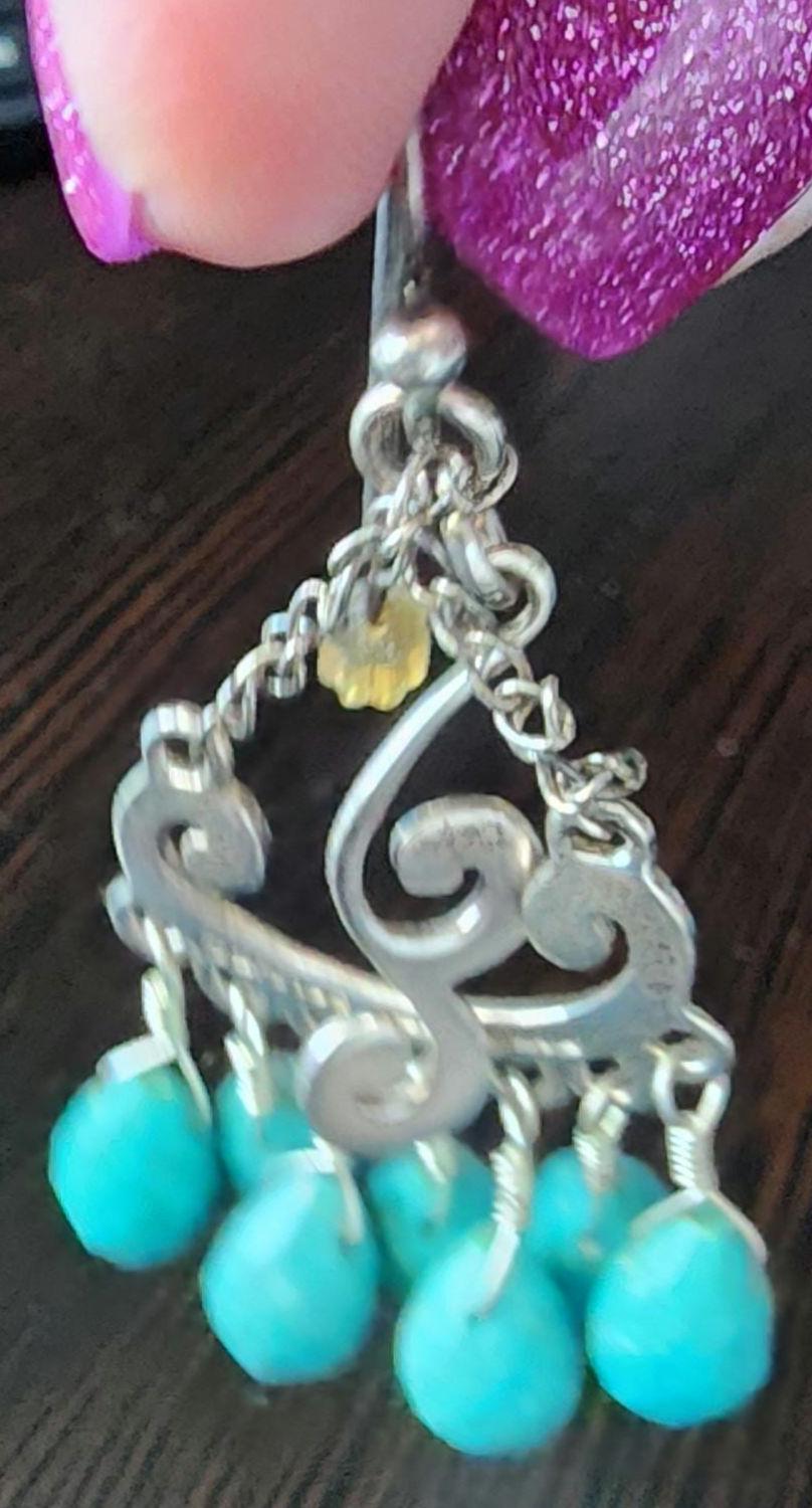 Vintage Barse Thailand Sterling Silver Turquoise Nugget Chandelier Dangle Earrings