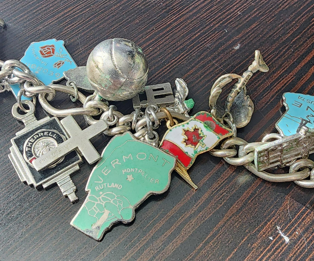 Vintage 1960s Sterling Silver Travel Charm Bracelet – Estate Souvenir Jewelry
