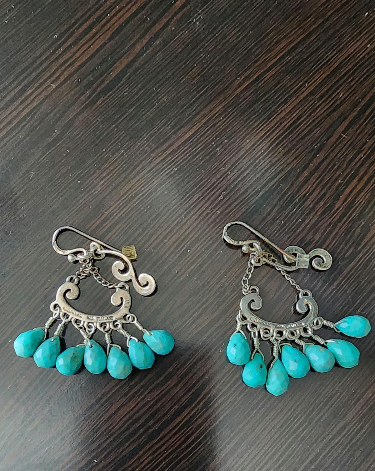 Vintage Barse Thailand Sterling Silver Turquoise Nugget Chandelier Dangle Earrings