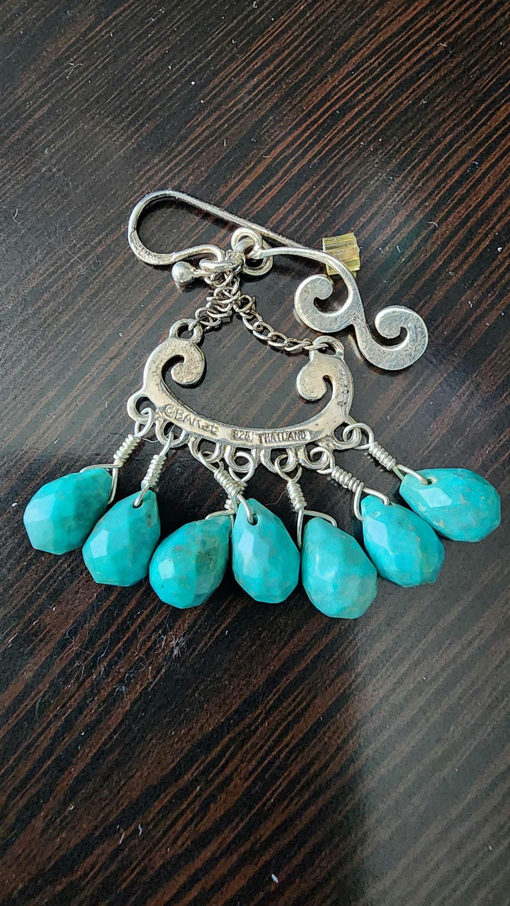 Vintage Barse Thailand Sterling Silver Turquoise Nugget Chandelier Dangle Earrings