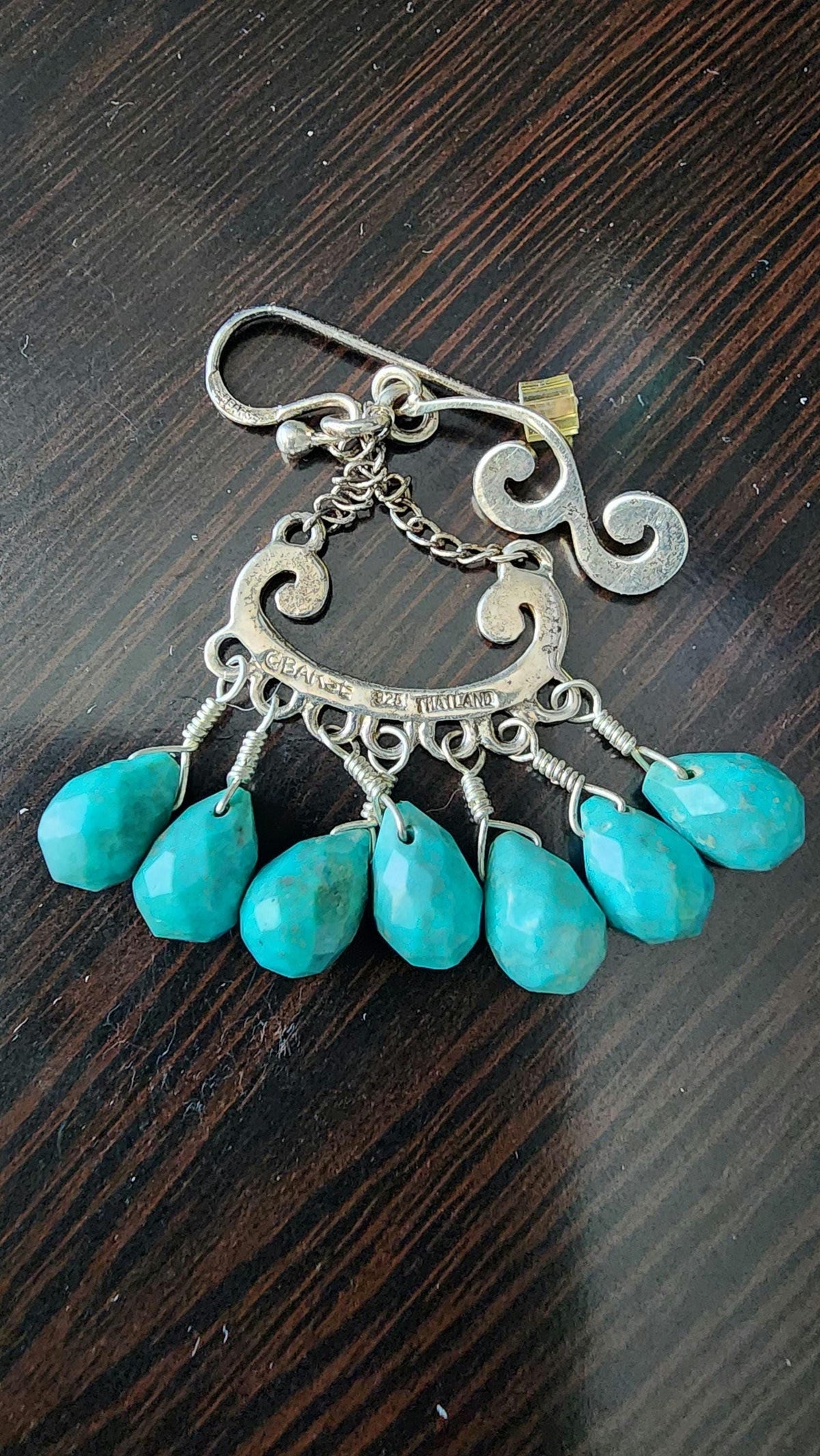 Vintage Barse Thailand Sterling Silver Turquoise Nugget Chandelier Dangle Earrings
