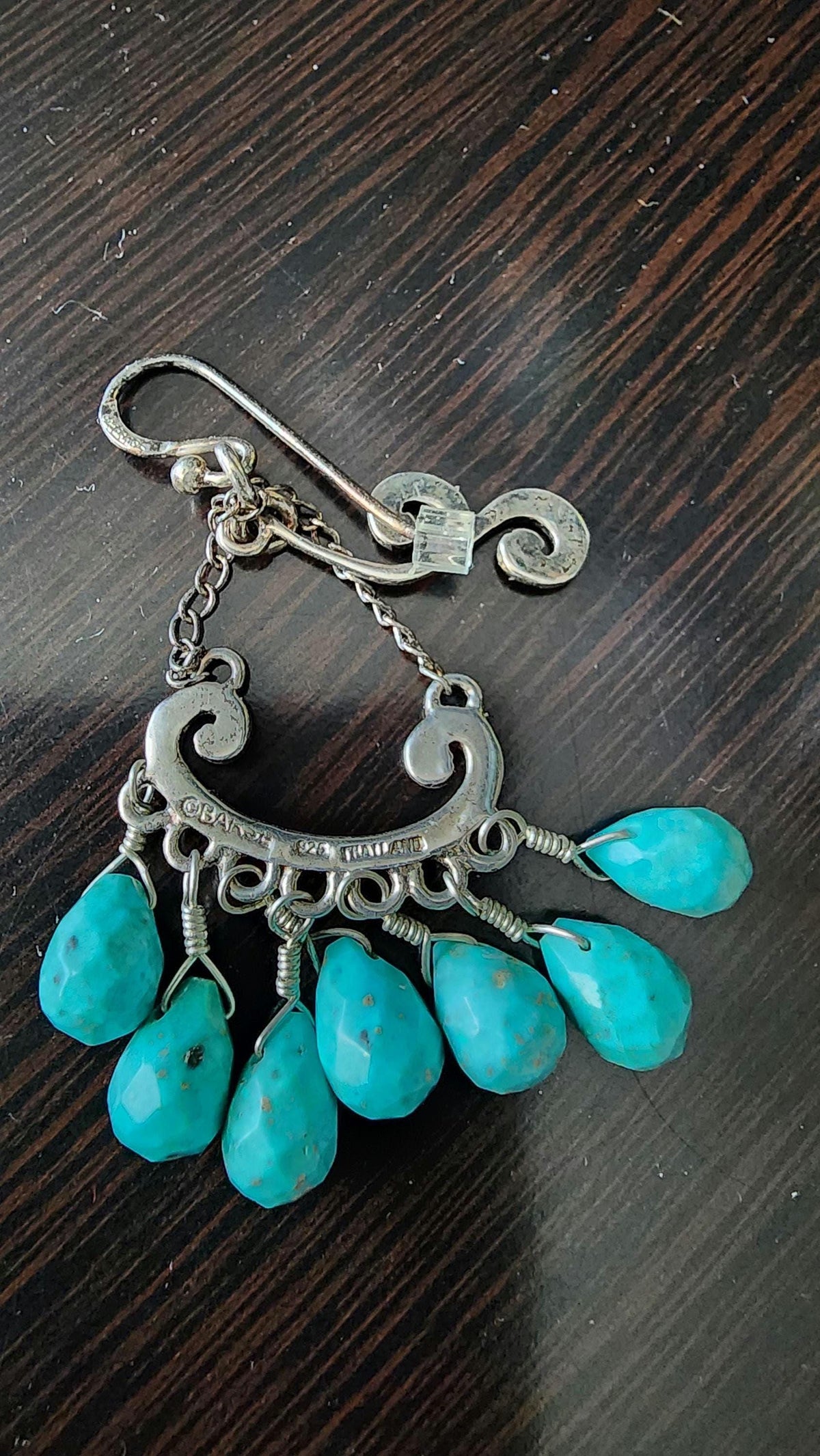 Vintage Barse Thailand Sterling Silver Turquoise Nugget Chandelier Dangle Earrings