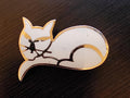White & Gold Enamel Cat Pin: Modern Cat Lover Brooch