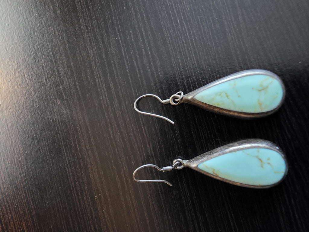Turquoise Bracelet and Earrings Set: Sterling Silver Boho Jewelry