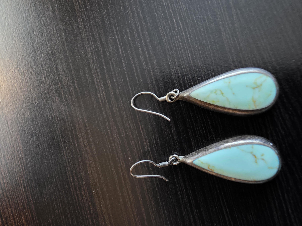 Turquoise Bracelet and Earrings Set: Sterling Silver Boho Jewelry