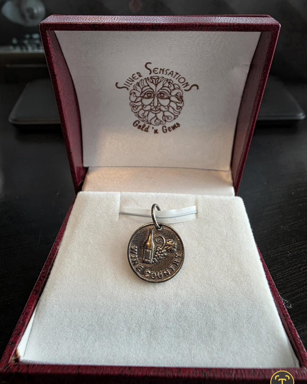 Sterling Silver Wine Bottle & Grapes Charm – Vintage 1980s Wine Country Jewelry