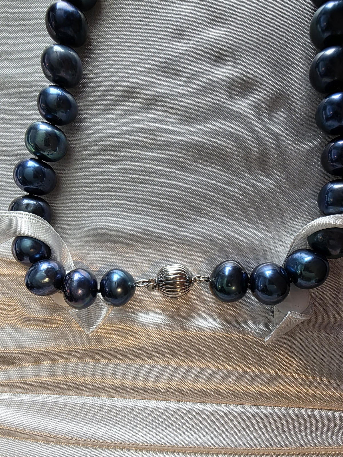 Tahitian Black Genuine Pearl Necklace, Sterling Silver Clasp, 20 Inch Imperial Cultured Pearls, Statement Jewelry, Mother of the Bride