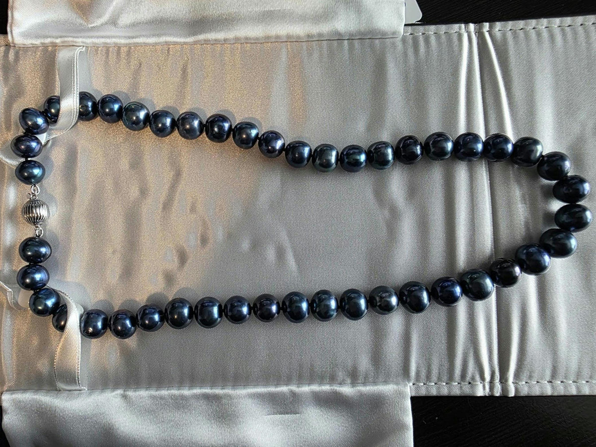 Tahitian Black Genuine Pearl Necklace, Sterling Silver Clasp, 20 Inch Imperial Cultured Pearls, Statement Jewelry, Mother of the Bride