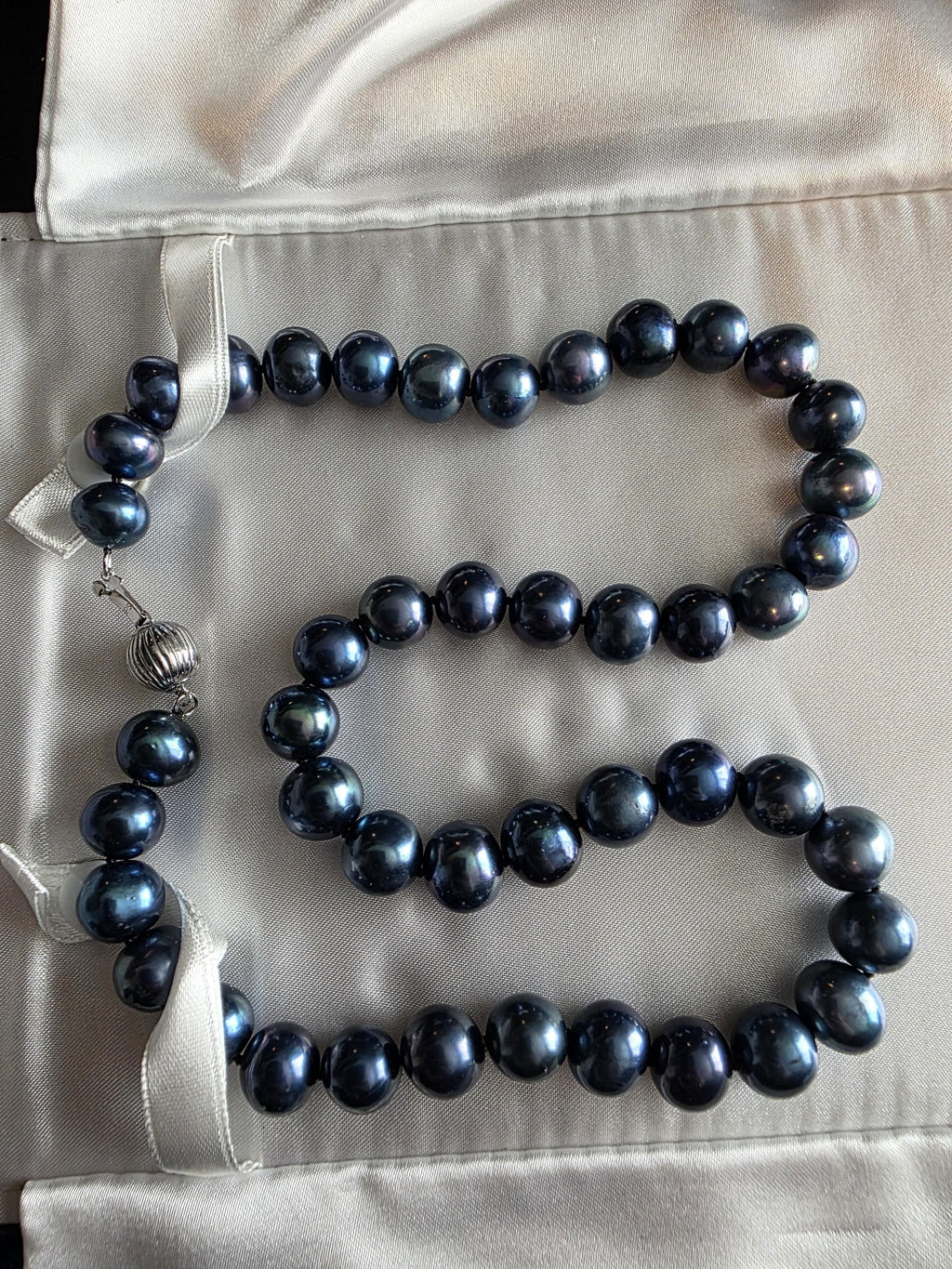 Tahitian Black Genuine Pearl Necklace, Sterling Silver Clasp, 20 Inch Imperial Cultured Pearls, Statement Jewelry, Mother of the Bride