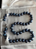 Tahitian Black Genuine Pearl Necklace, Sterling Silver Clasp, 20 Inch Imperial Cultured Pearls, Statement Jewelry, Mother of the Bride