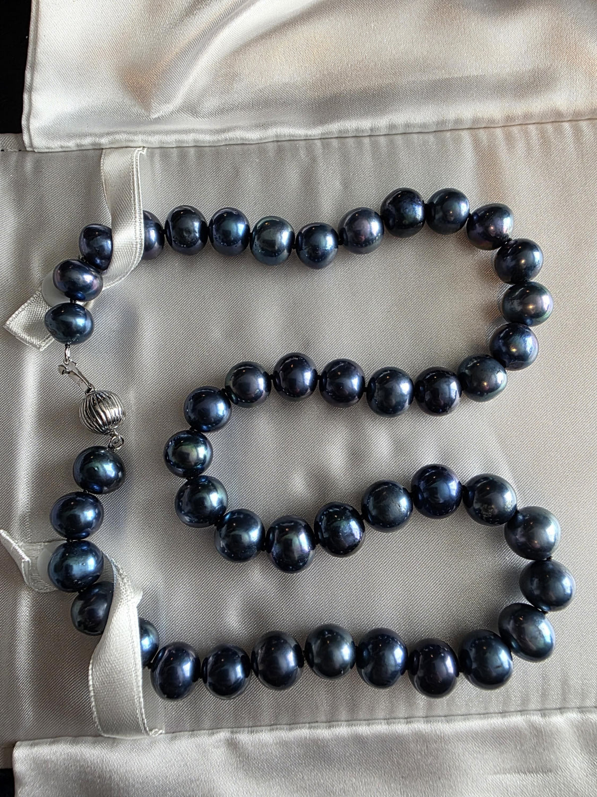 Tahitian Black Genuine Pearl Necklace, Sterling Silver Clasp, 20 Inch Imperial Cultured Pearls, Statement Jewelry, Mother of the Bride