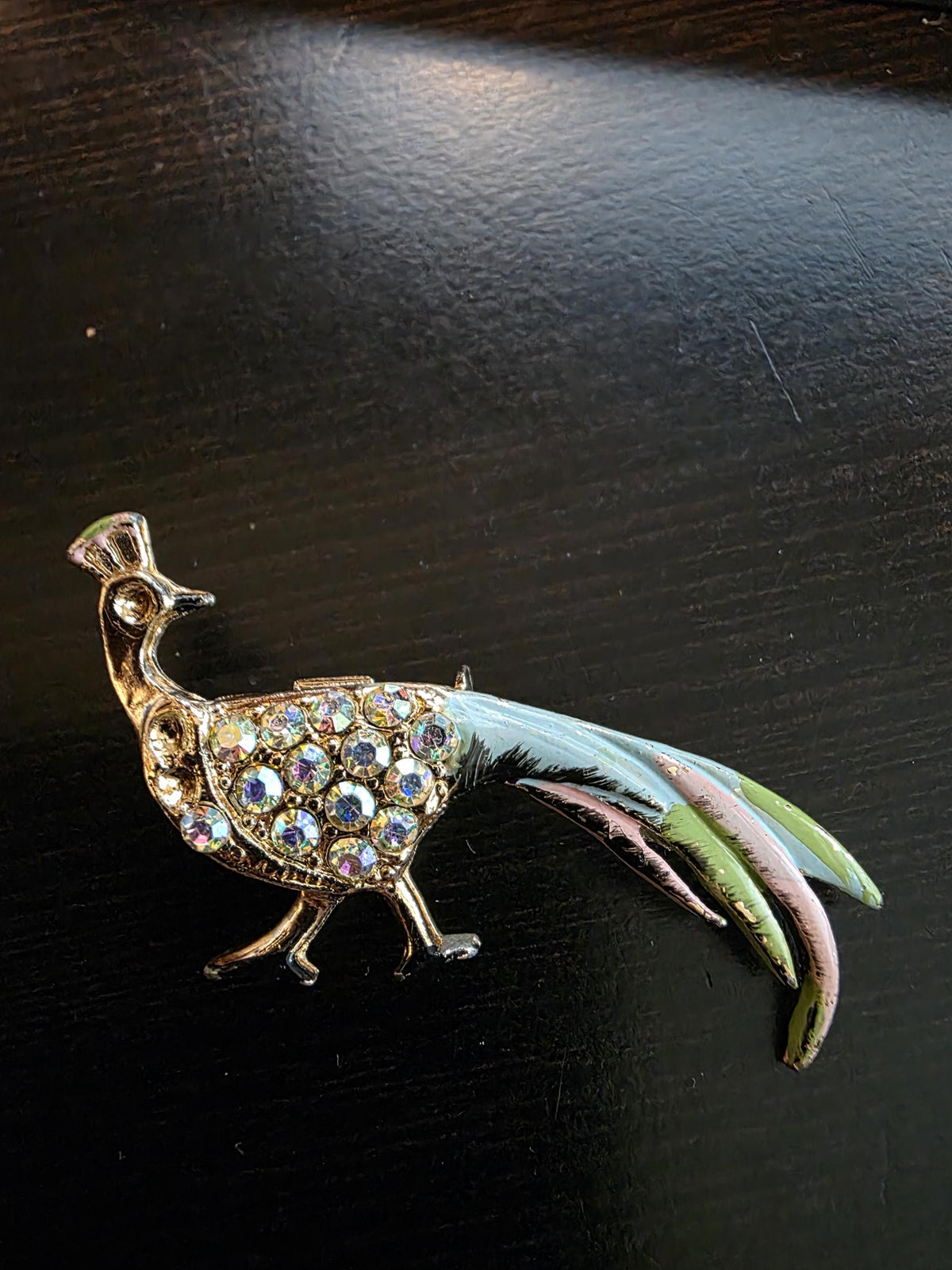 Vintage 1960s Gold Tone Peacock Brooches | Rhinestone Enamel Pin Set