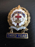 Vintage Gold Filled Baptist Sunday School Pin - Red White Blue Enamel, 2 Year Badge