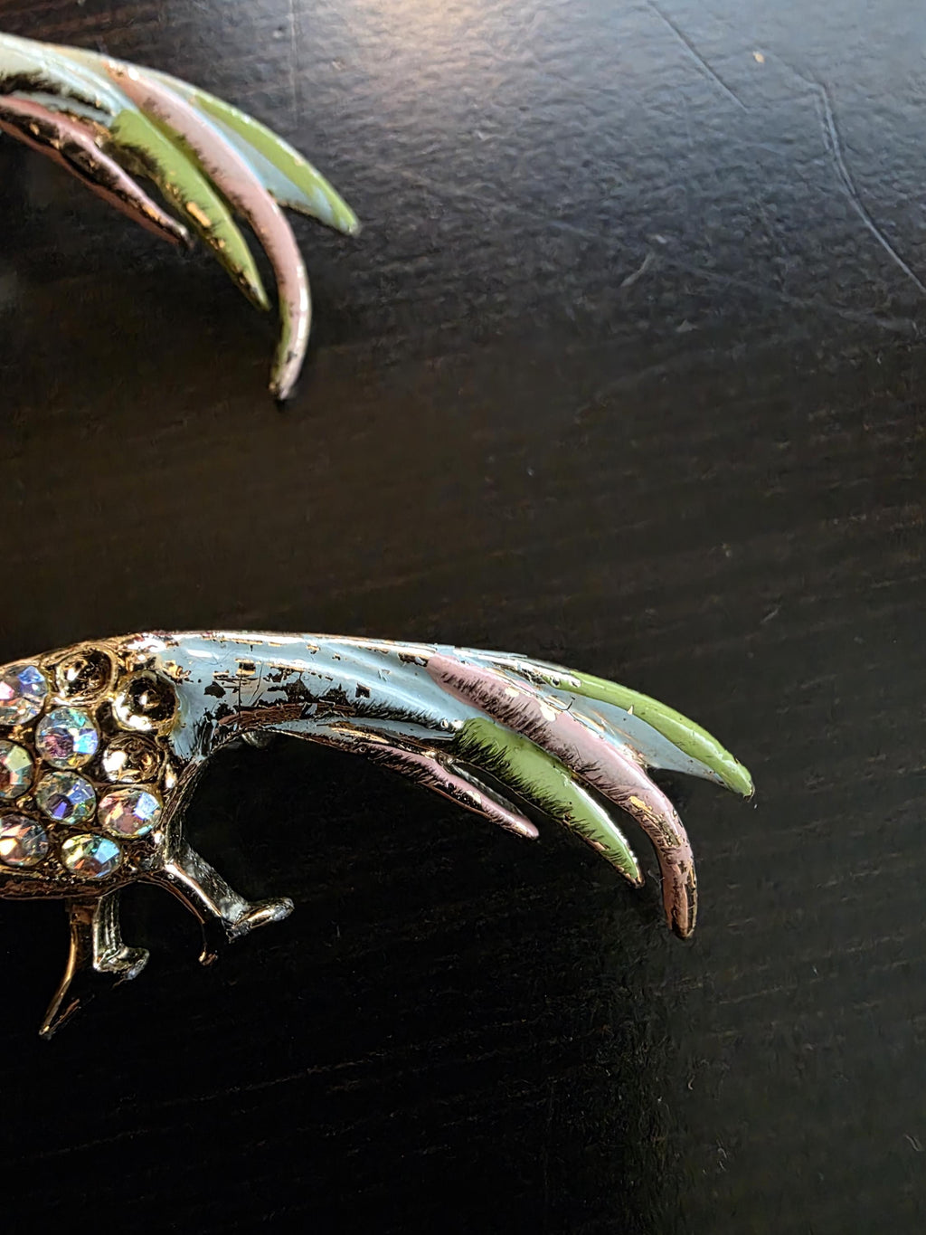 Vintage 1960s Gold Tone Peacock Brooches | Rhinestone Enamel Pin Set