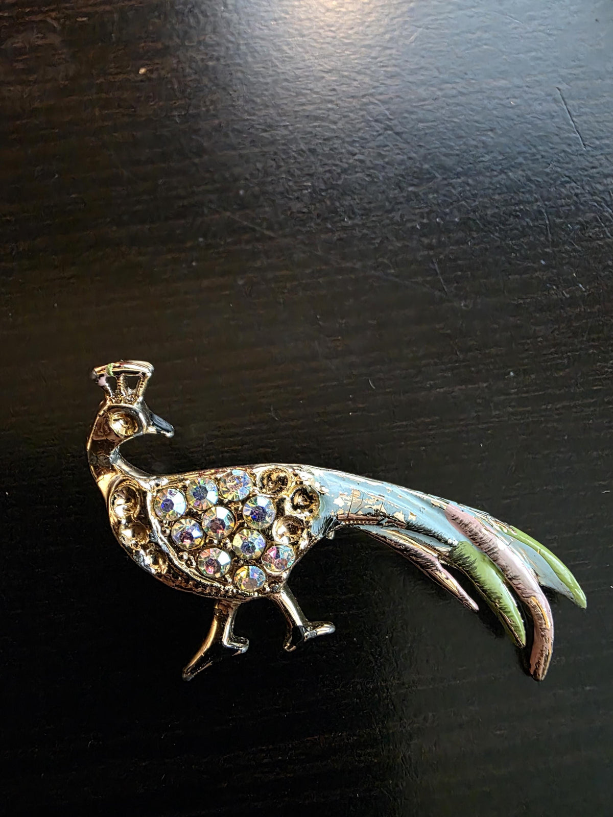 Vintage 1960s Gold Tone Peacock Brooches | Rhinestone Enamel Pin Set
