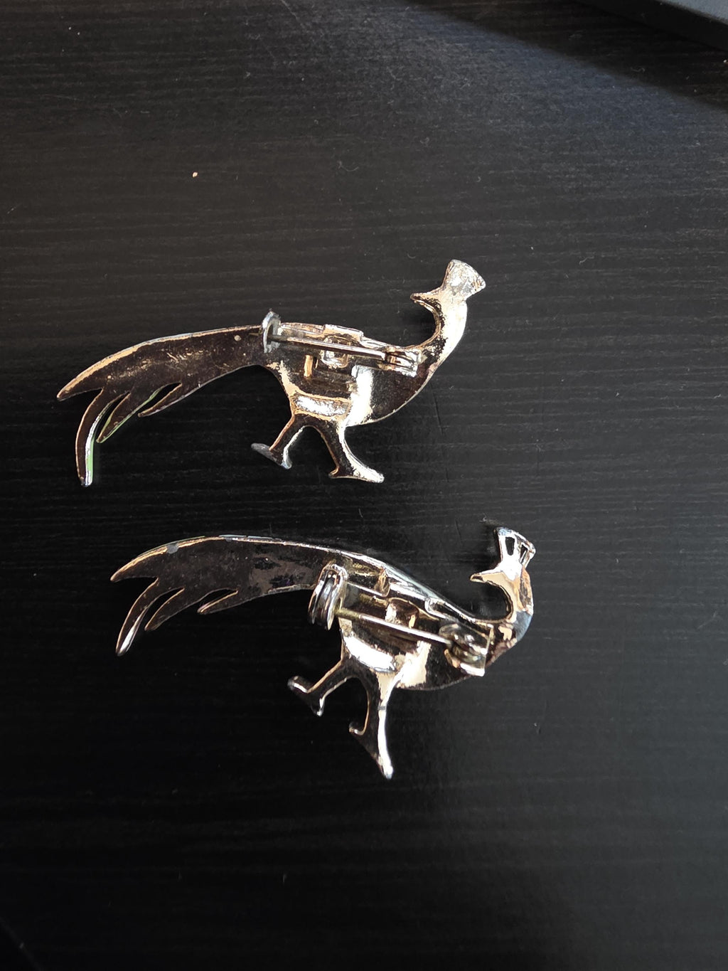 Vintage 1960s Gold Tone Peacock Brooches | Rhinestone Enamel Pin Set