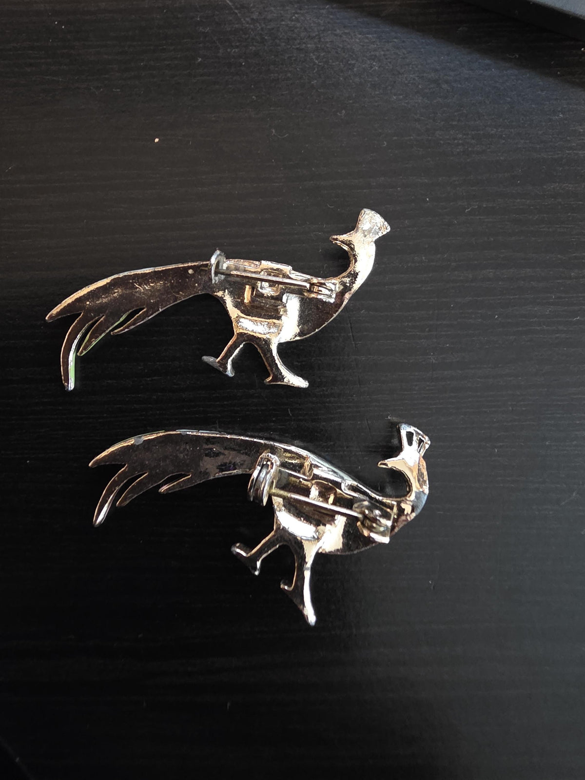 Vintage 1960s Gold Tone Peacock Brooches | Rhinestone Enamel Pin Set