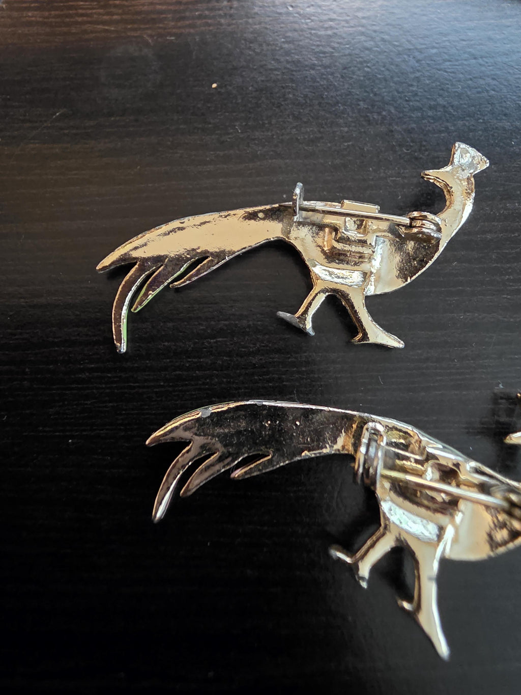 Vintage 1960s Gold Tone Peacock Brooches | Rhinestone Enamel Pin Set