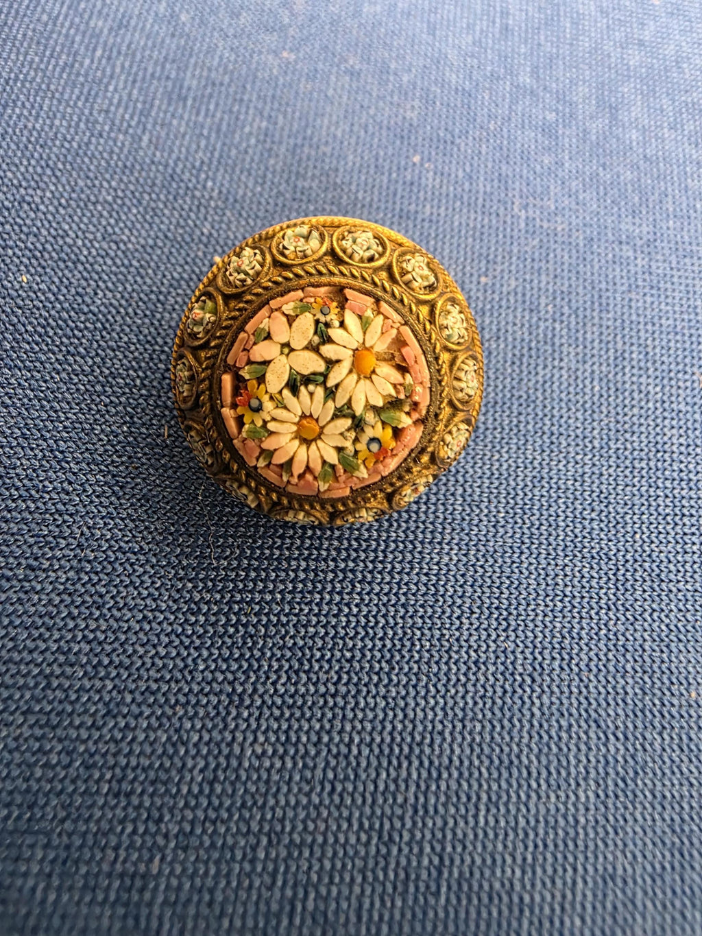 Antique Italian Micro Mosaic Brooch Floral Design Fabbrica Angelo Pessar 1879-1900 Era Victorian Pin