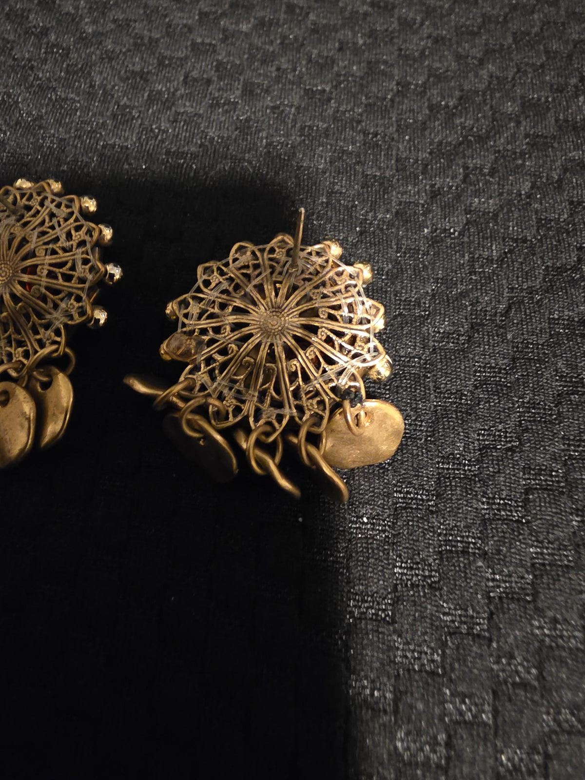 1950s West Germany Amber Glass Earrings | Gold-Tone Bead & Disc Dangles | Vintage Pierced Costume Jewelry
