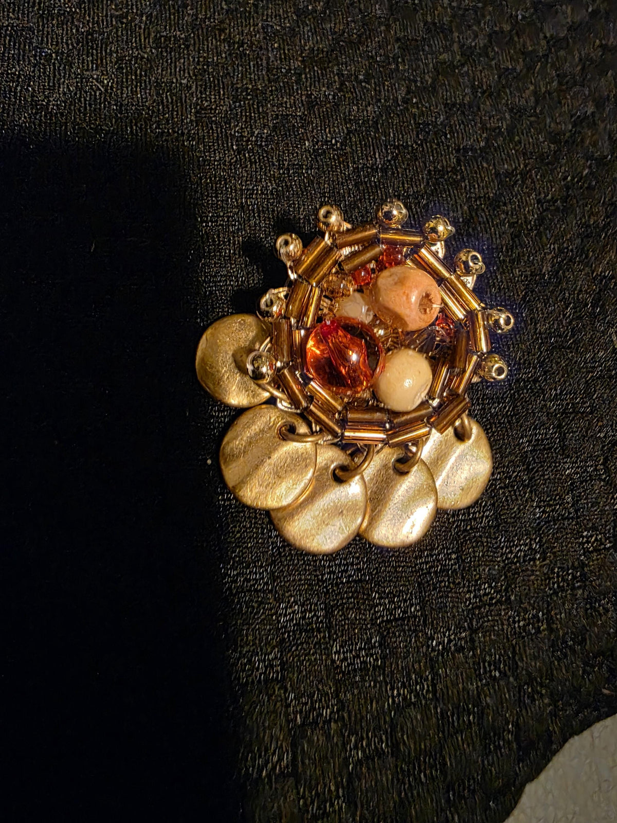 1950s West Germany Amber Glass Earrings | Gold-Tone Bead & Disc Dangles | Vintage Pierced Costume Jewelry