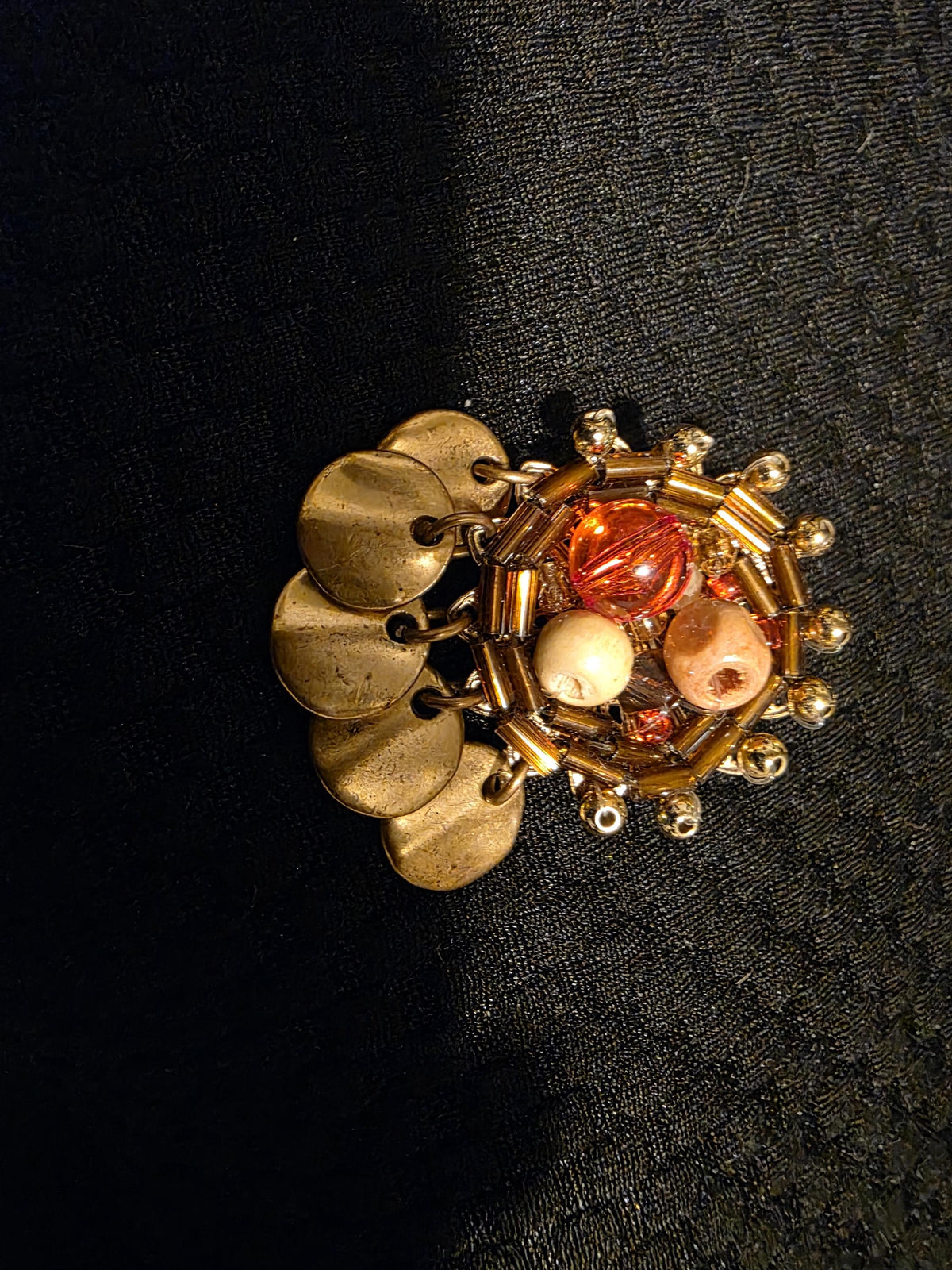 1950s West Germany Amber Glass Earrings | Gold-Tone Bead & Disc Dangles | Vintage Pierced Costume Jewelry