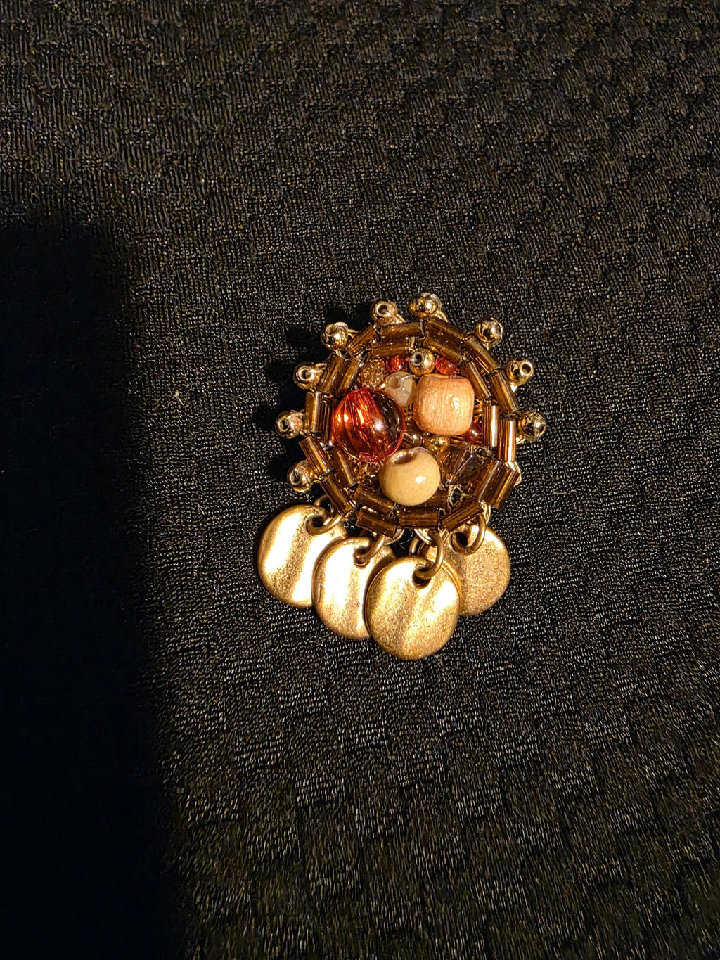 1950s West Germany Amber Glass Earrings | Gold-Tone Bead & Disc Dangles | Vintage Pierced Costume Jewelry