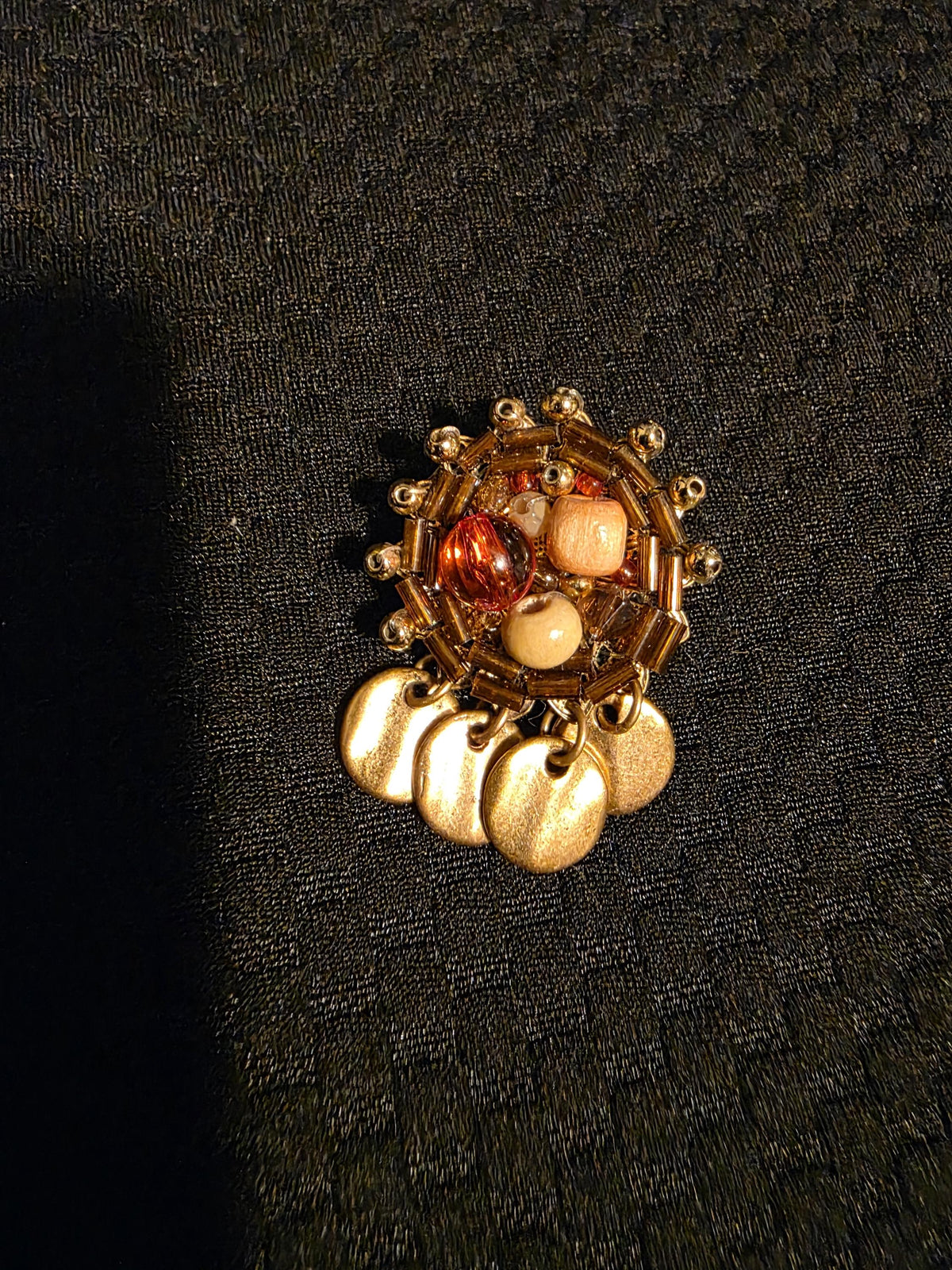 1950s West Germany Amber Glass Earrings | Gold-Tone Bead & Disc Dangles | Vintage Pierced Costume Jewelry