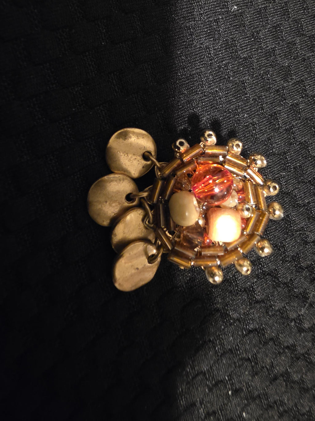 1950s West Germany Amber Glass Earrings | Gold-Tone Bead & Disc Dangles | Vintage Pierced Costume Jewelry