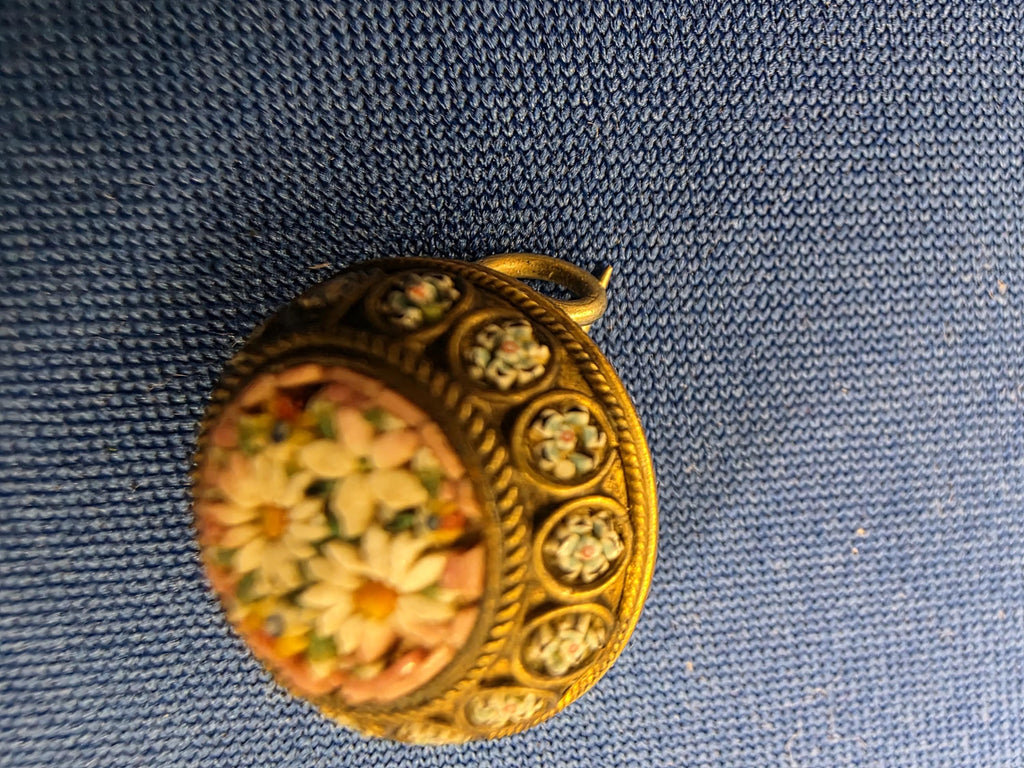 Antique Italian Micro Mosaic Brooch Floral Design Fabbrica Angelo Pessar 1879-1900 Era Victorian Pin
