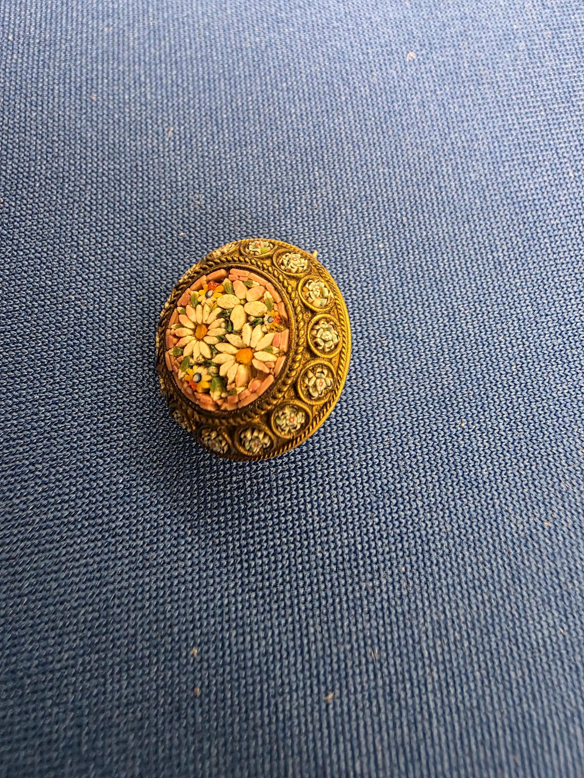 Antique Italian Micro Mosaic Brooch Floral Design Fabbrica Angelo Pessar 1879-1900 Era Victorian Pin