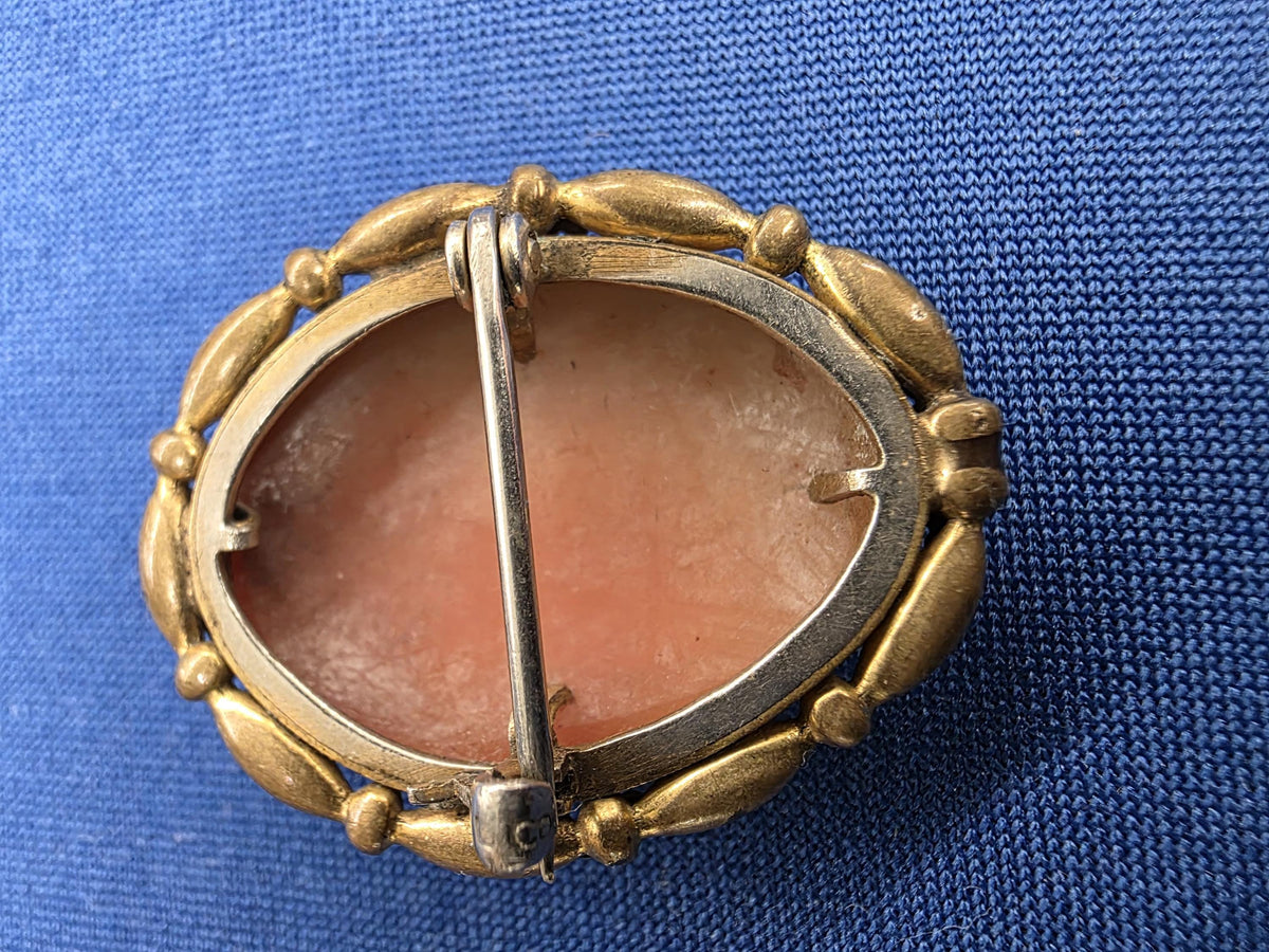 Vintage Shell Cameo Brooch 10k Gold Victorian Lady Portrait Pin Antique Jewelry Gift