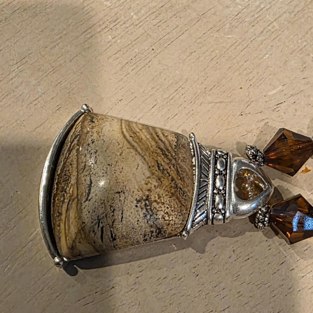 Tiger's Eye & Picture Jasper Sterling Silver Pendant | Boho Artisan Necklace