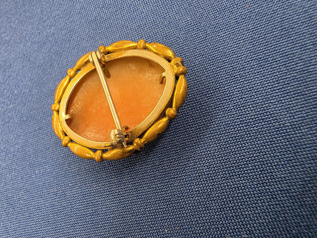 Vintage Shell Cameo Brooch 10k Gold Victorian Lady Portrait Pin Antique Jewelry Gift