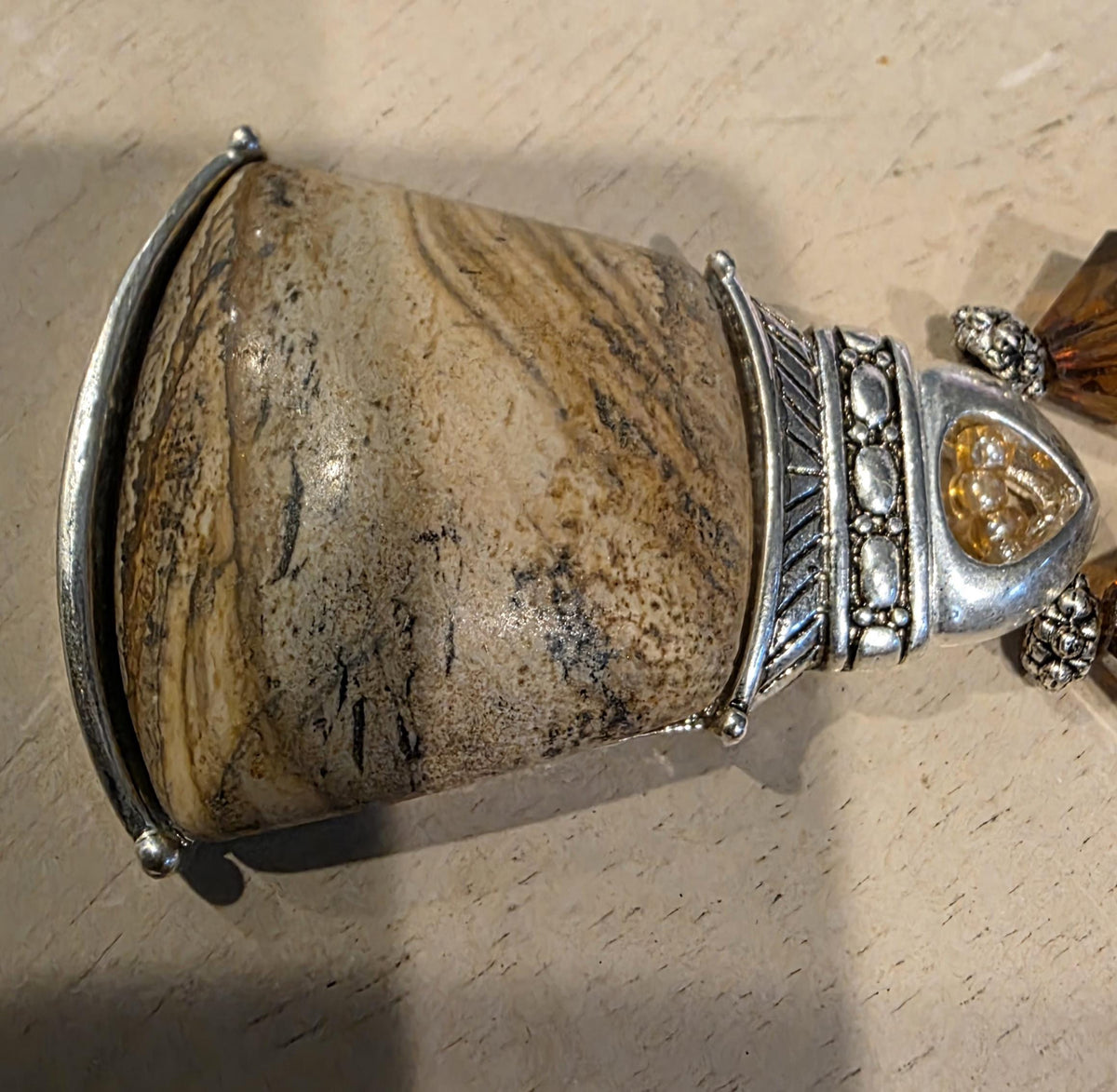 Tiger's Eye & Picture Jasper Sterling Silver Pendant | Boho Artisan Necklace