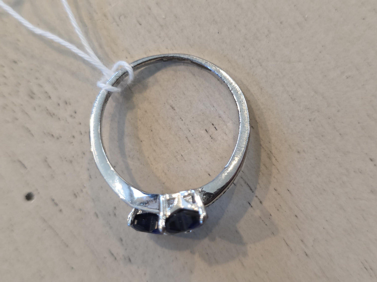 Two Stone Heart Shaped Sapphire Sterling Silver Ring - Valentine's Day Engagement Gift for Her