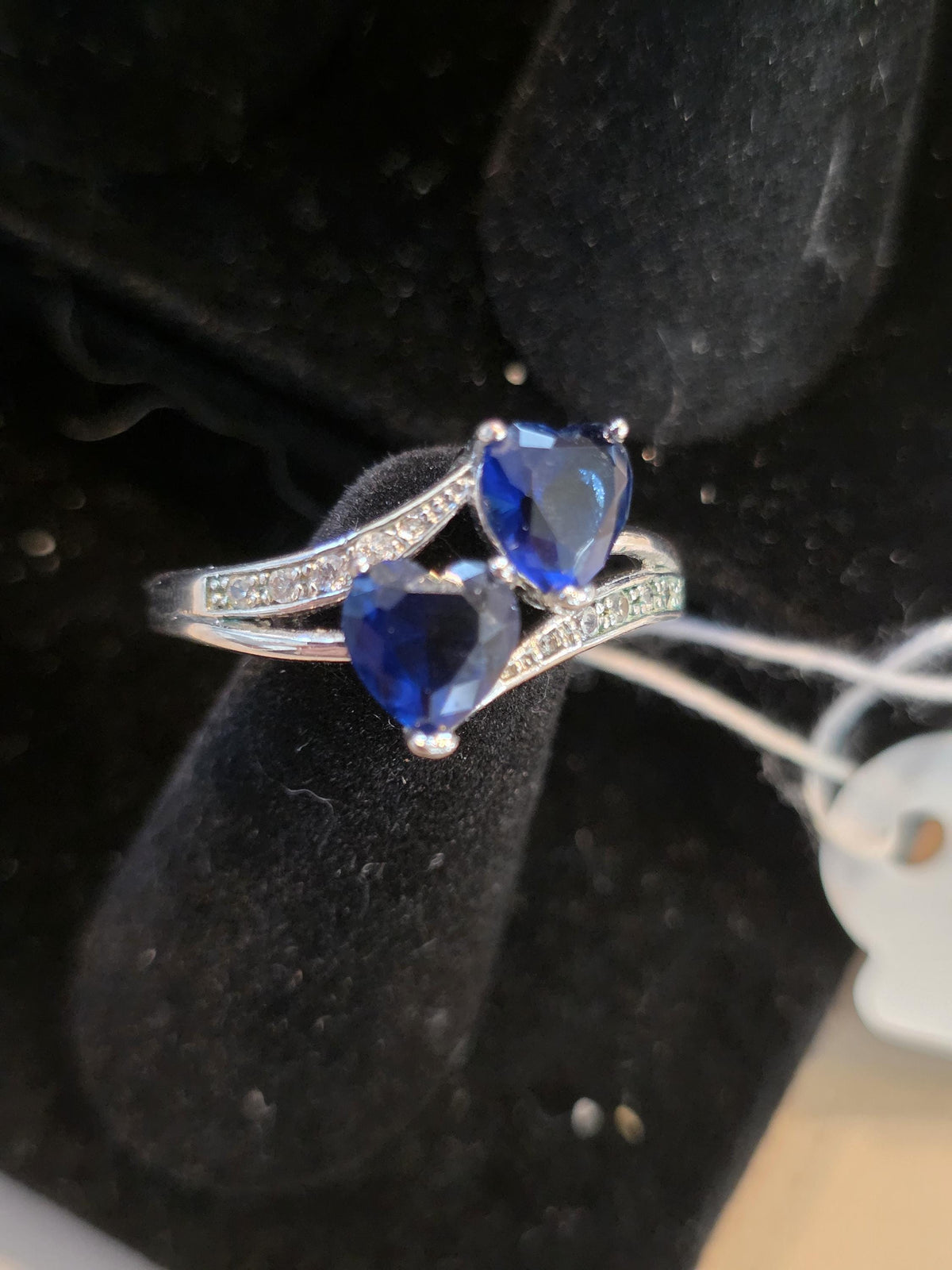 Two Stone Heart Shaped Sapphire Sterling Silver Ring - Valentine's Day Engagement Gift for Her