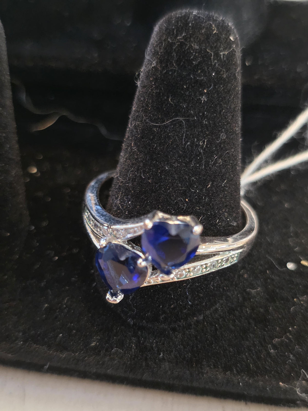 Two Stone Heart Shaped Sapphire Sterling Silver Ring - Valentine's Day Engagement Gift for Her