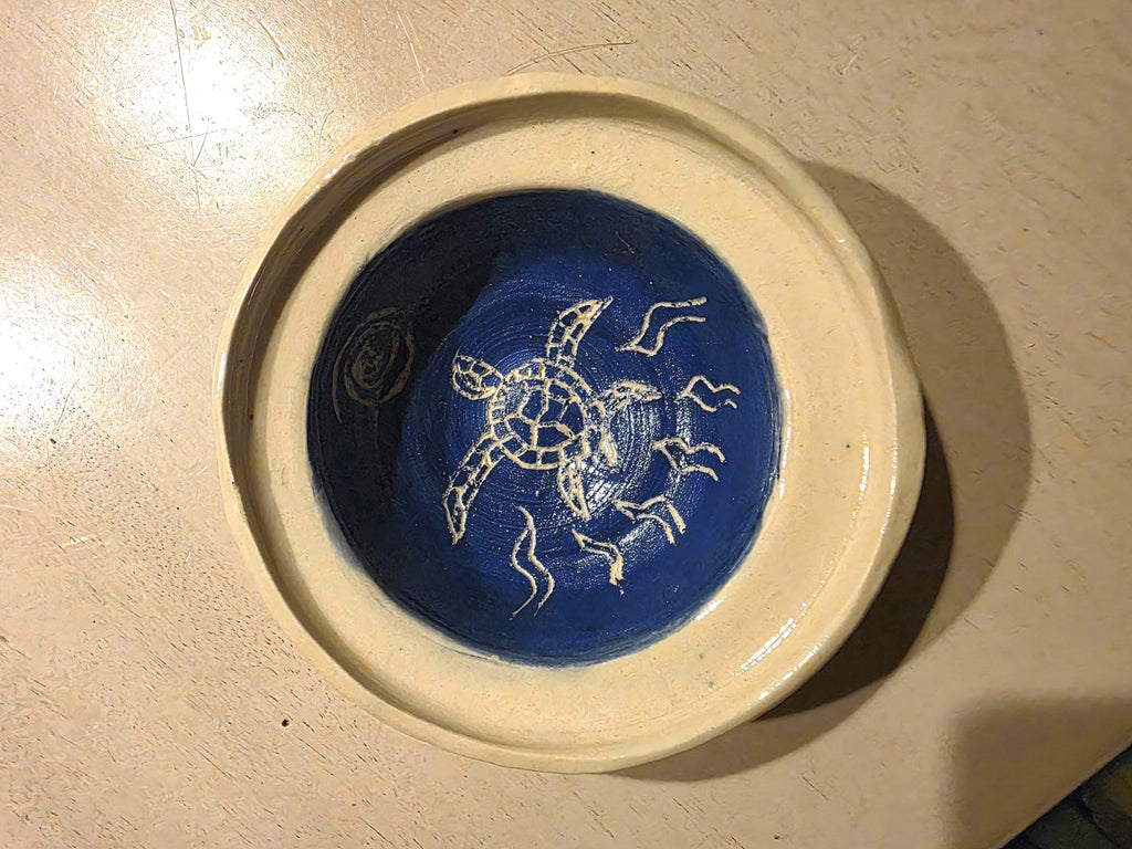 Sea turtle sgraffito ring dish, handmade by Outer Reef Ceramics